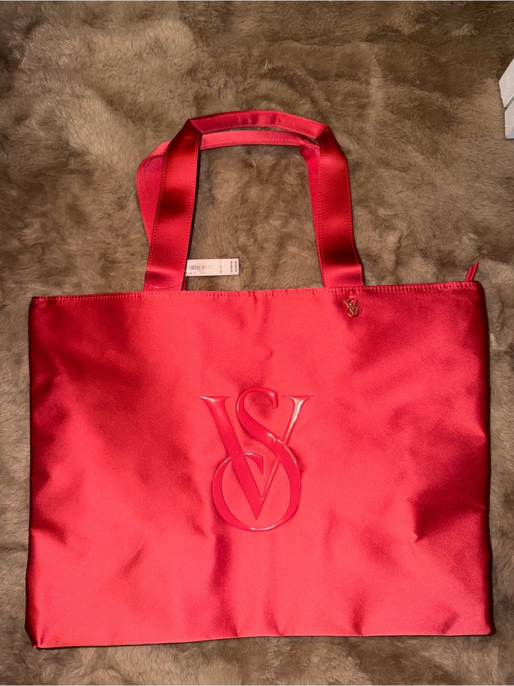 Victoria's Secret Red Satin Tote with Embossed VS Logo